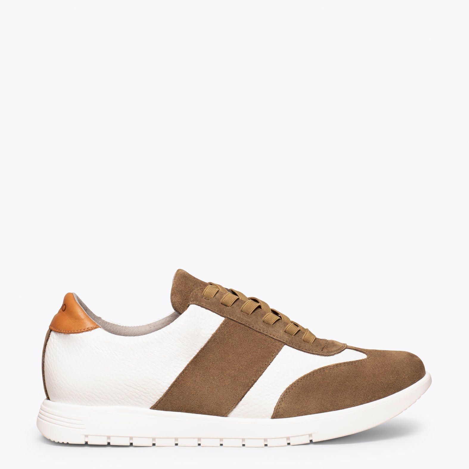 SPORT  - WHITE AND TAUPE mixed leather sneaker for men