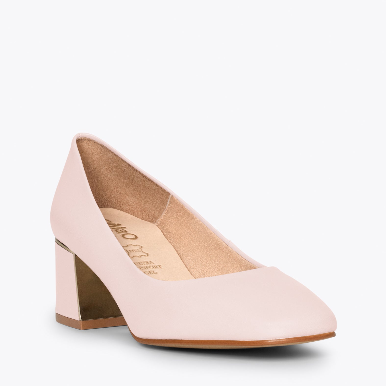 FEMME – Zapatos de tacón bajo con puntera ancha NUDE