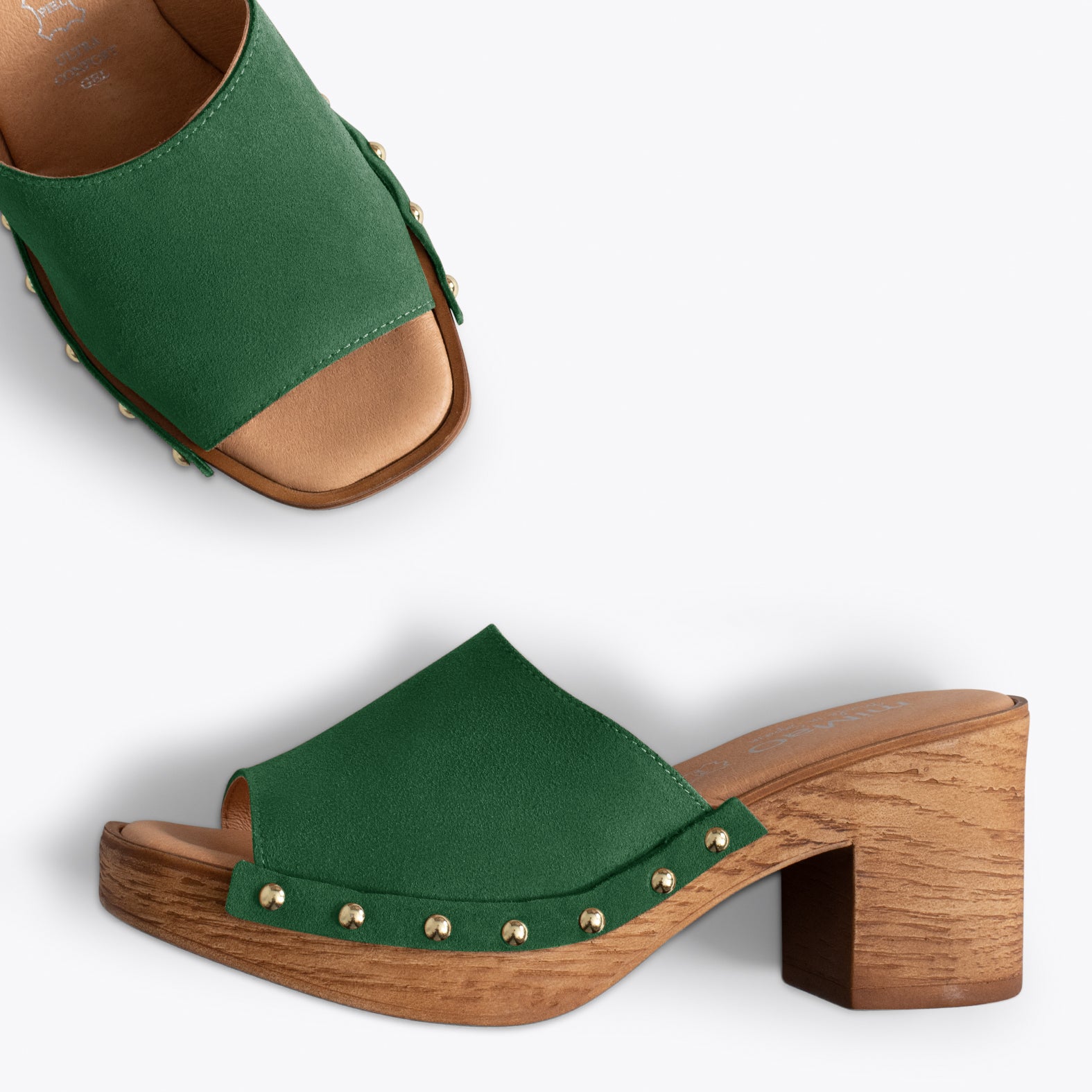 HOLIDAY – KHAKI mules with heel and platform