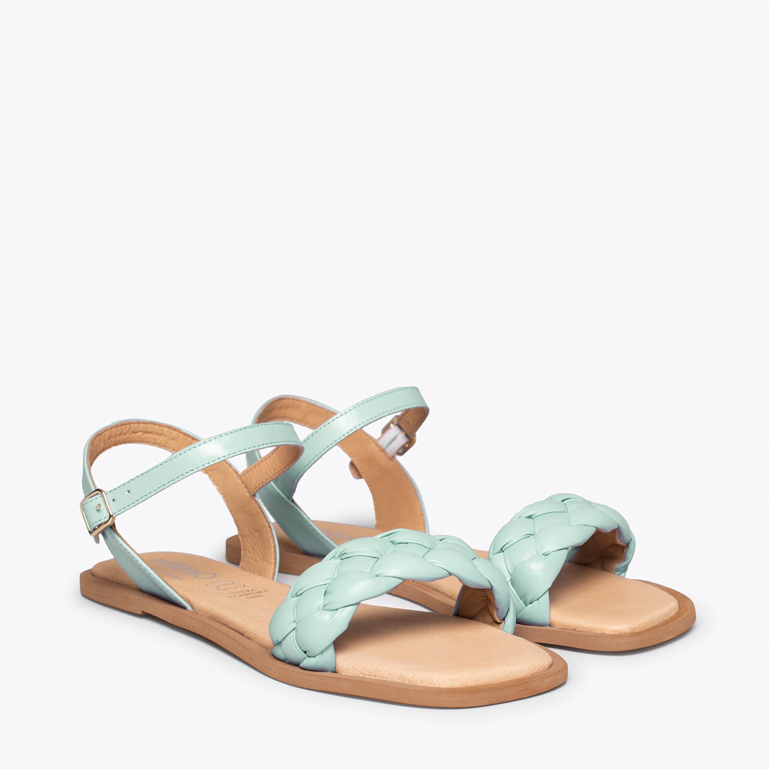 MARBELLA – GREEN flat sandals with braided strap