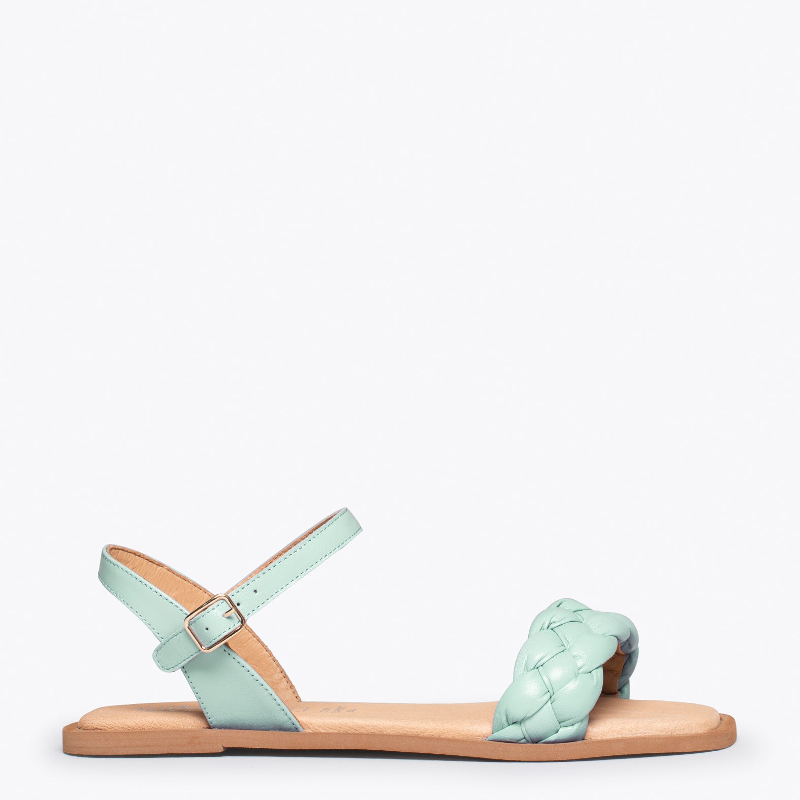 MARBELLA – GREEN flat sandals with braided strap