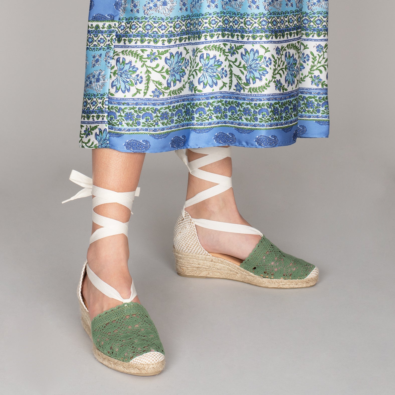 DEIÀ – GREEN crocheted espadrilles with laces
