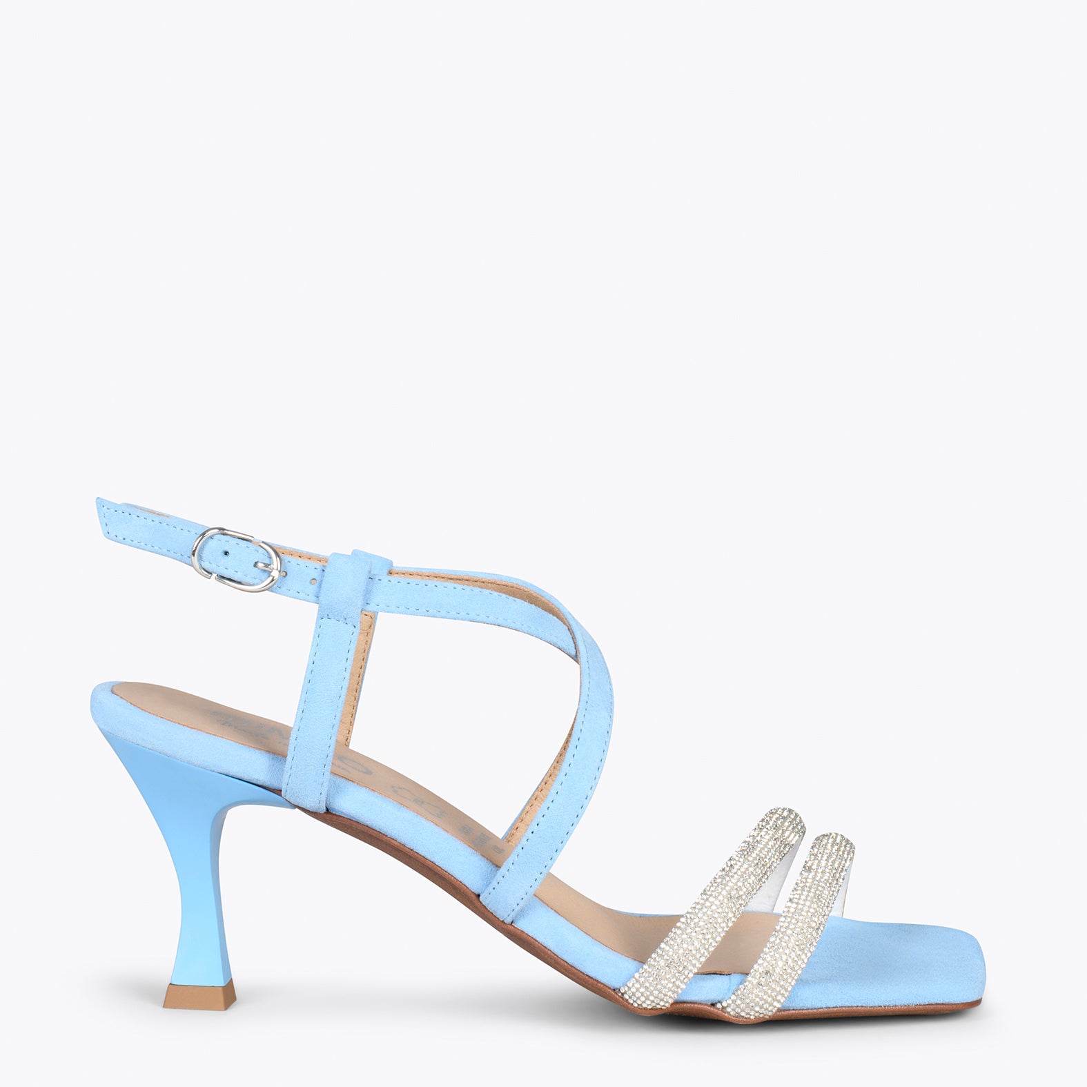 SHINY – BLUE high heel sandals with strass straps