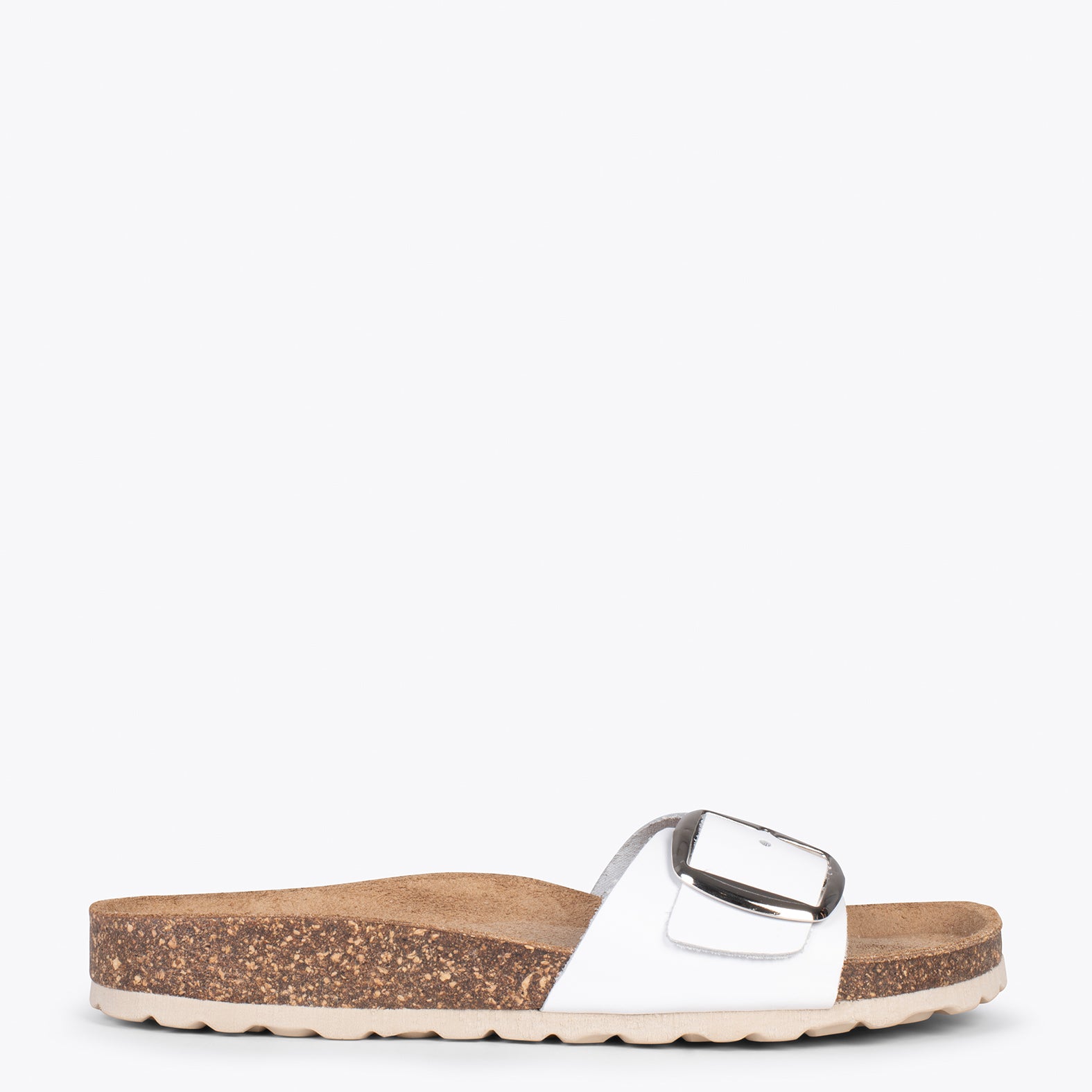 CLAVEL – WHITE leather slides with buckle