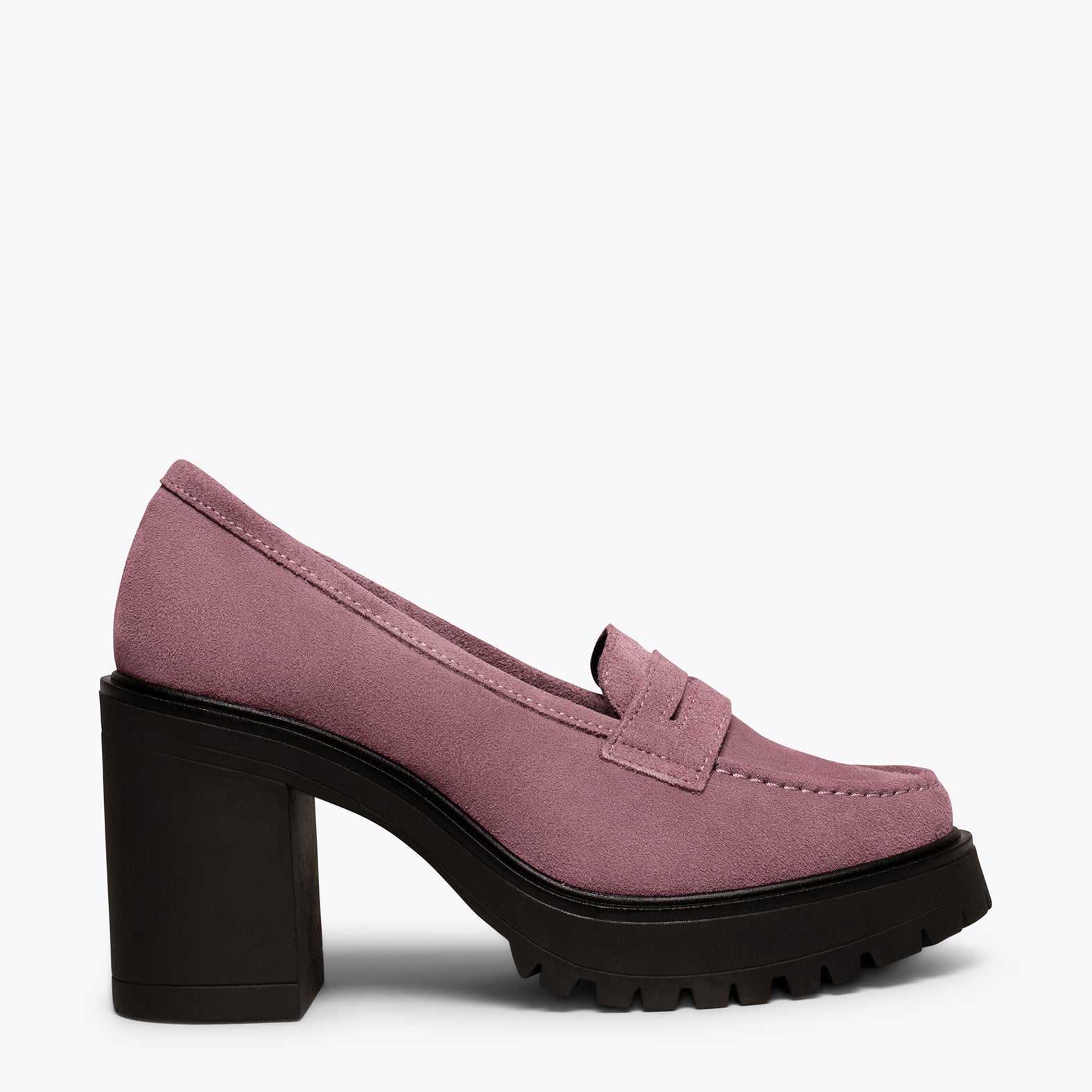TRACK – NUDE high heel moccasin with track sole