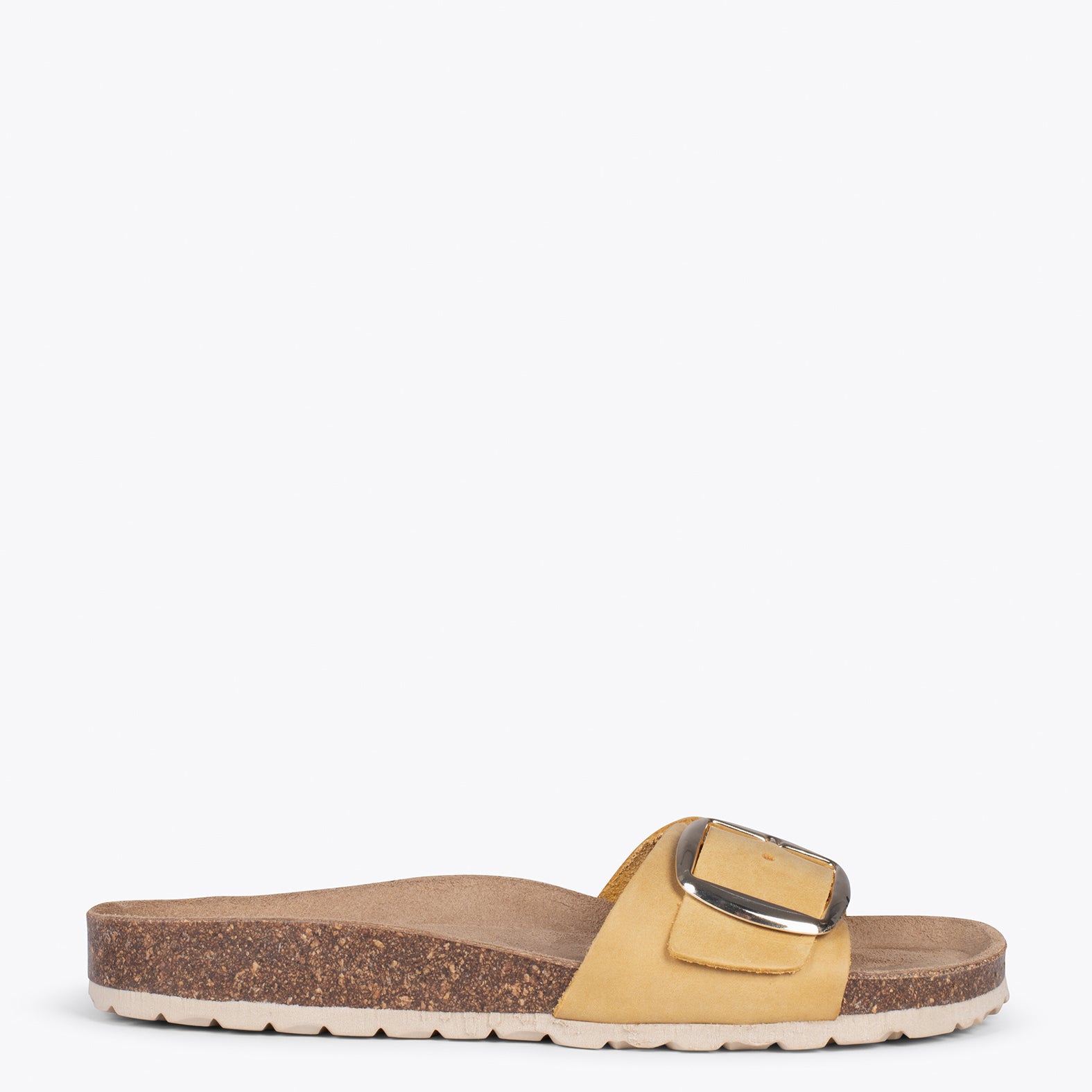 CLAVEL – MUSTARD leather slides with buckle