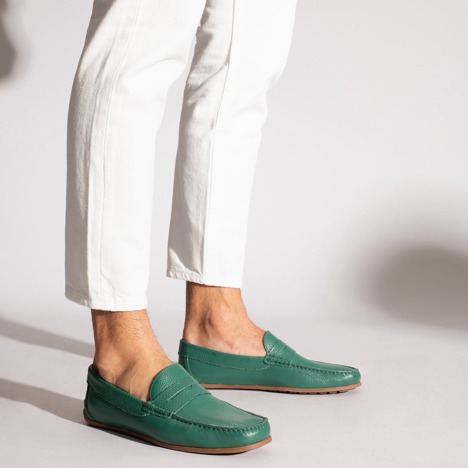 Mocassin en cuir decontracte pour homme VERT Chaussures cuir miMaO